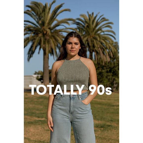 90s Vintage GUESS Houndstooth Cropped Knit Halter Top Green Blue Size L - Picture 5 of 5